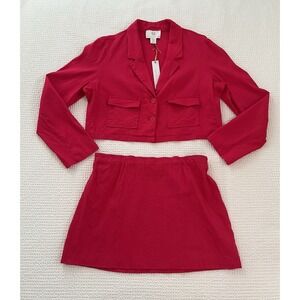 House of‎ Harlow 1960 Vibrant Pink Cropped Spring Summer Blazer & Skirt Set sz L